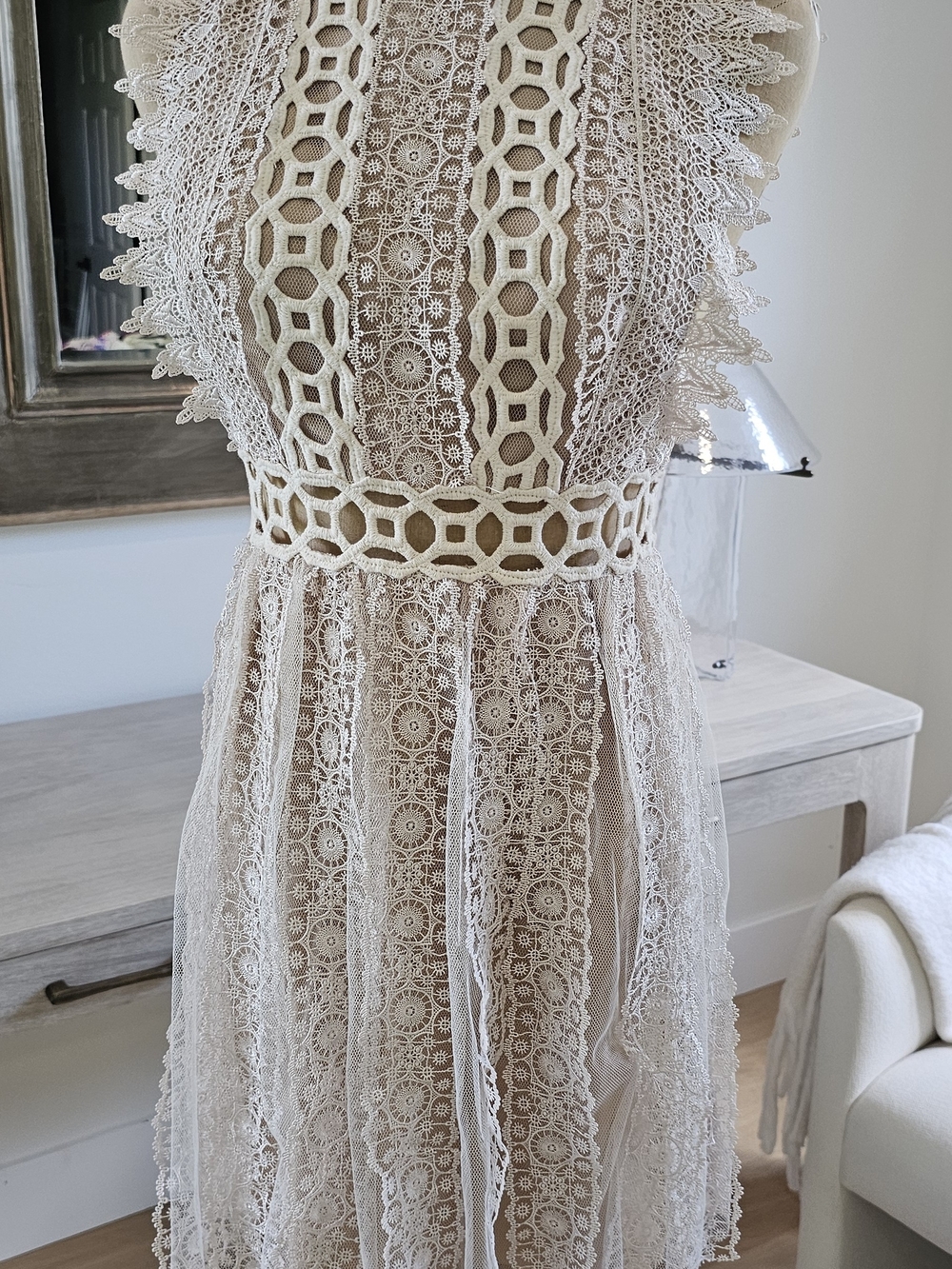 Free People Ivory Lace Mini Dress With Open Back Size 2